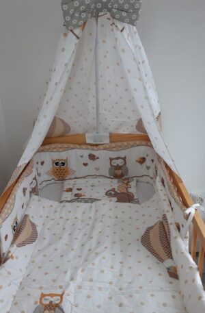 TAVASZI AKCIÓ! 4 részes BARNA BAGLYOS babaágynemű szett  Készleten.