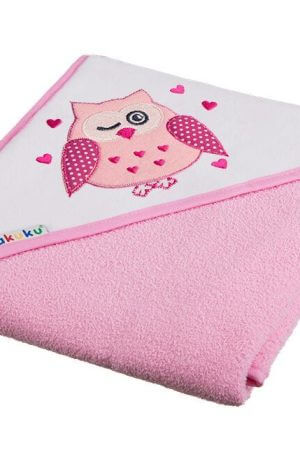 Akuku pamut kapucnis fürdőlepedő pink  baglyos 100×100 cm KÉSZLETEN