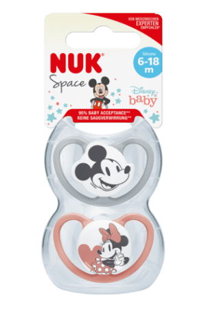 NUK Szimmetrikus cumi - Mickey, Minnie szürke/fehér, 6-18 m KÉSZLETEN