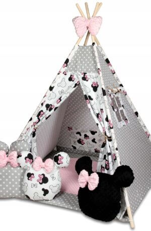 WIGWAM sátor szőnyeggel + 3 MINNIE párnával + MASNI alakú dísszel, rendelhető színek!!