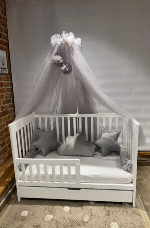 DREWEX IVE kiságy+ágyneműtartó+leesésgátló 60x120 - FEHÉR/KASMÍR-HALVÁNY BÉZS SZÍNEKBEN