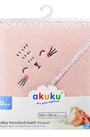 Akuku kapucnis fürdőlepedő pink 100x100 cm pamut KÉSZLETEN.