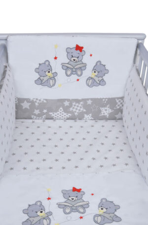 TOMI 4 RÉSZES ÁGYNEMŰ HUZAT, HÍMZETT SZÜRKE MACIK, KÉSZLETEN, AZONNAL ELVIHETŐ!