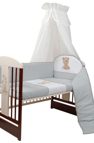 TOMI 4 RÉSZES ÁGYNEMŰ HUZAT, HÍMZETT SZÜRKE MACIS, KÉSZLETEN, AZONNAL ELVIHETŐ!